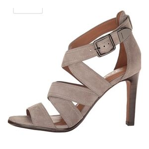 Coach Ilona Fog Lux Suede Stacked Heel Leather Upper Open Toe Tan Size 9.5